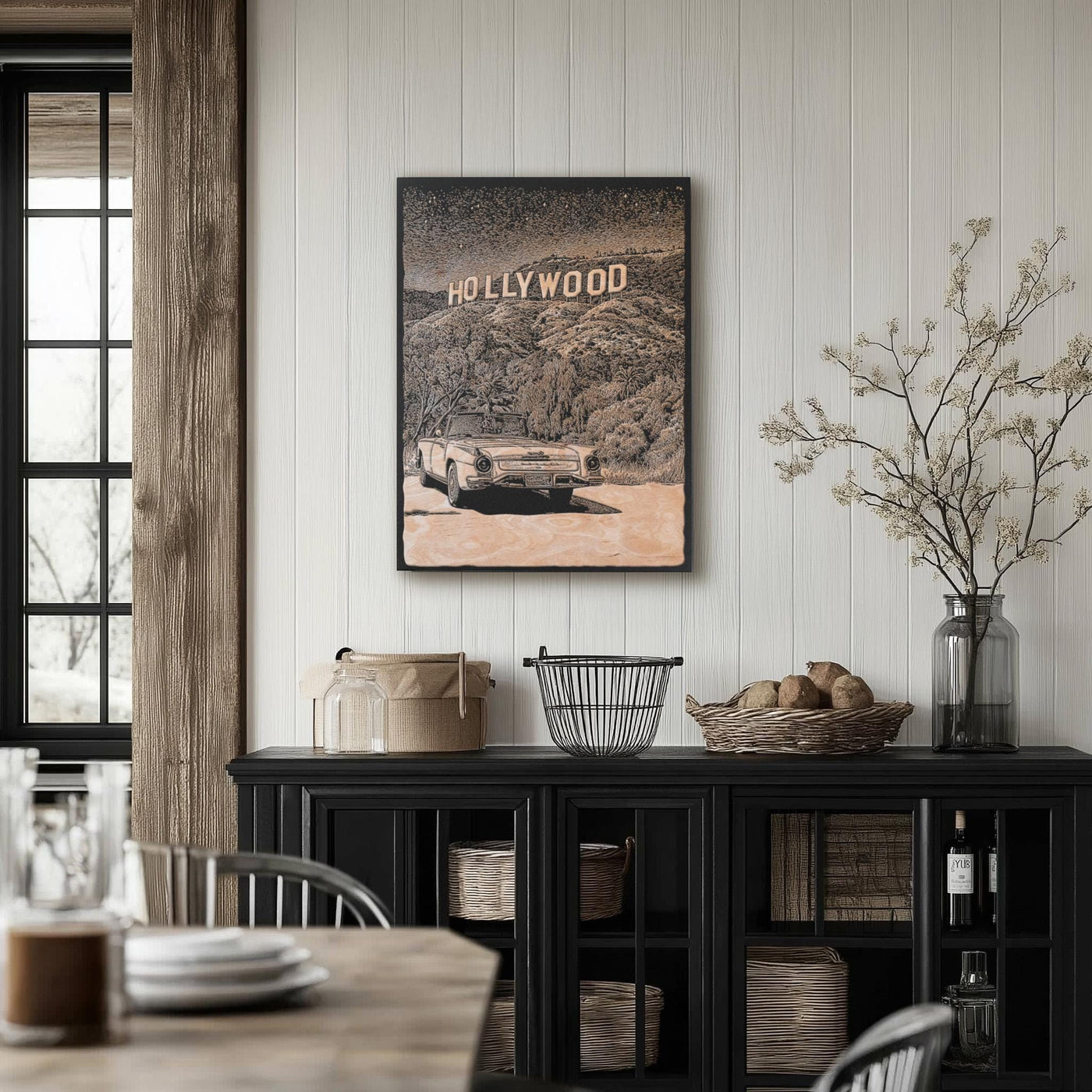 Vintage Hollywood Hills Sign Engraved Illustration