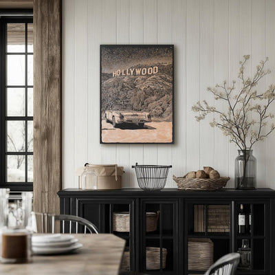 Vintage Hollywood Hills Sign Engraved Illustration