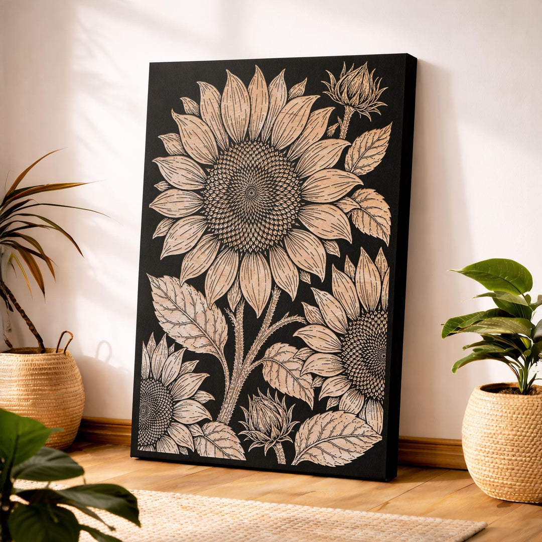 Sunflower Engraved Birch Art Panel