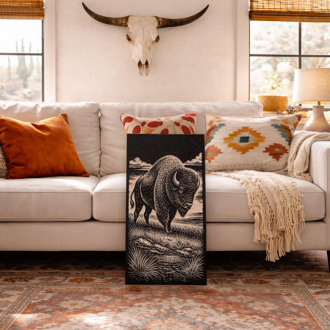 Western Buffalo Engraved Birch Art Panel