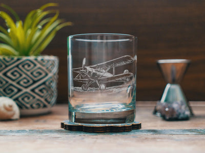 Biplane Glasses | Airplane Themed Personalized Whiskey, Wine & Beer Glassware, Pilot Drinkware, Gift for Pilot, Plane Themed Bar Home Decor