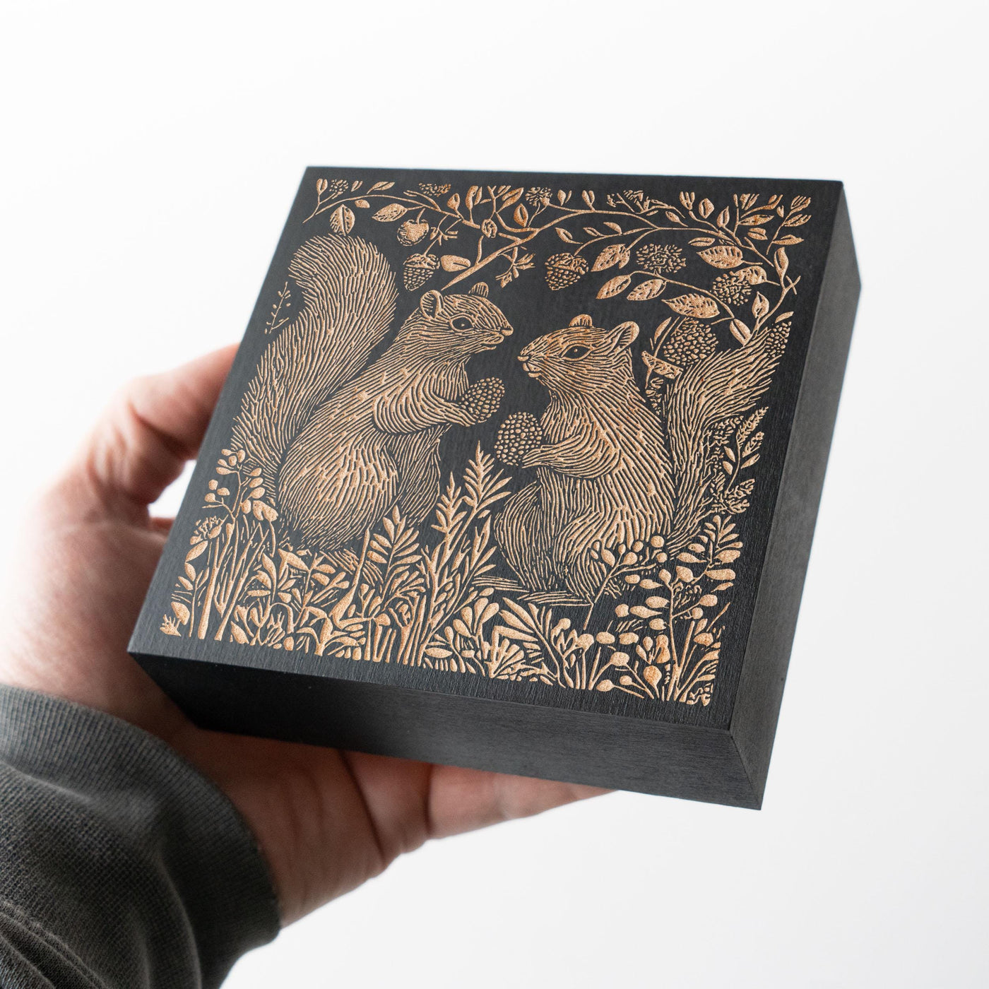 Squirrel Couple Engraved Birch Wood Panel