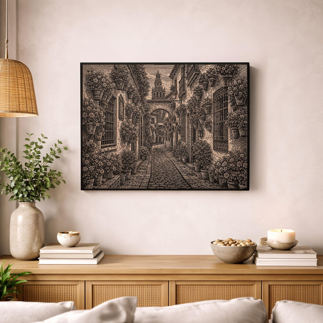 Córdoba Old Town Engraved Birch Art Panel