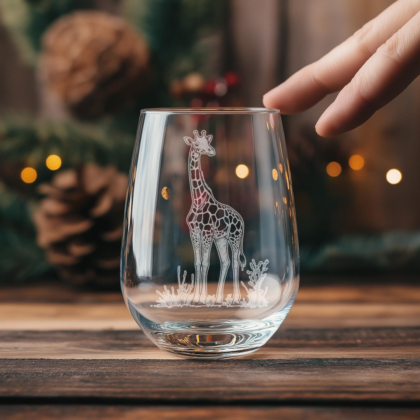 Giraffe Glasses | Personalized Safari Whiskey, Wine & Beer Etched Glassware Gift, African Wildlife Themed Drinkware, Memorable Trip Gift.