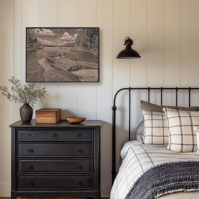 Vintage Lake Boat Engraved Illustration