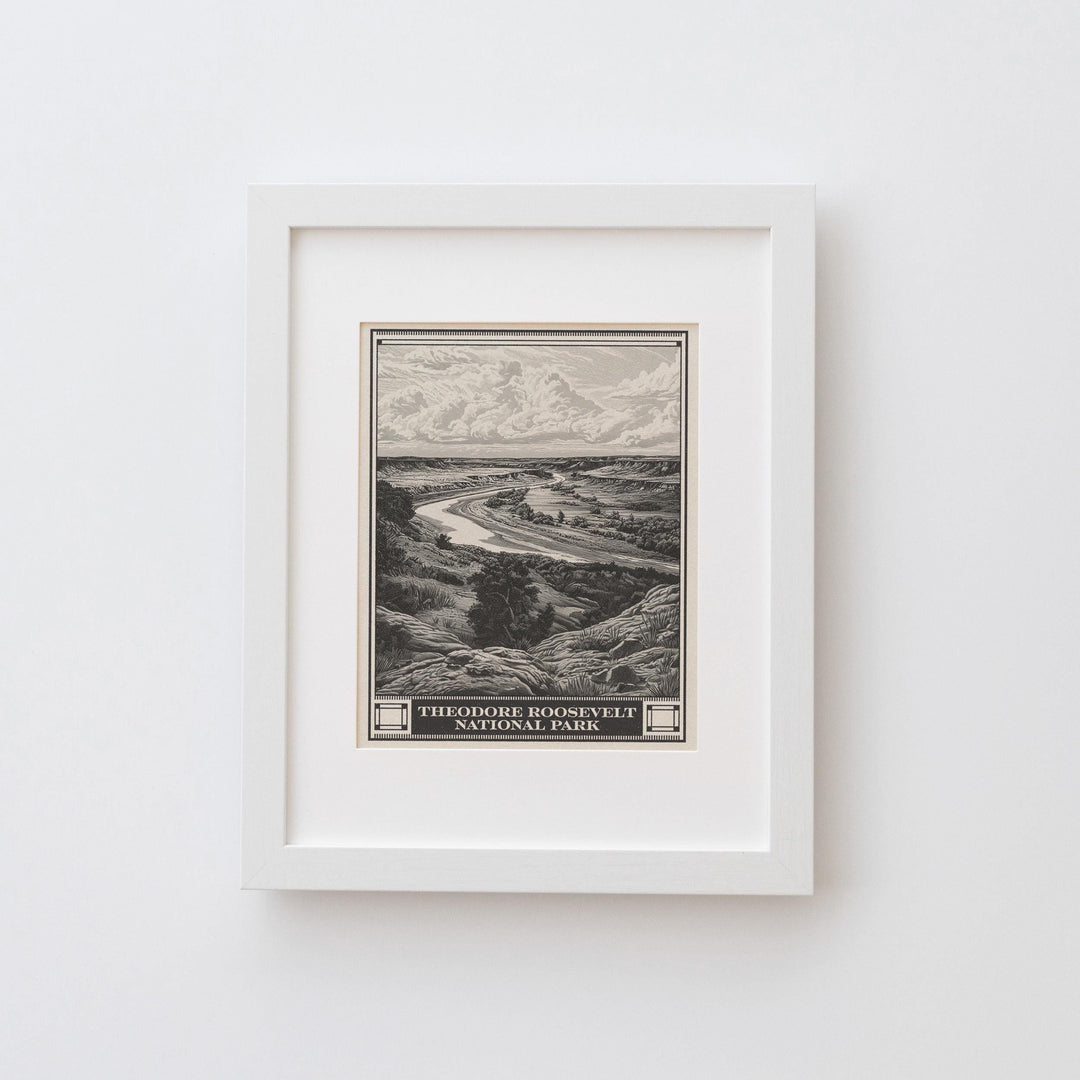 Theodore Roosevelt National Park Lithograph Style Print - Vintage North Dakota archival matte fine art print. Wind Canyon Trail. Travel Gift
