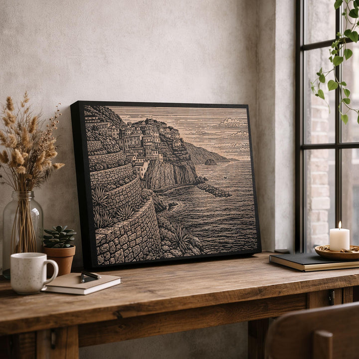 Cinque Terre Italy Engraved Birch Art Panel