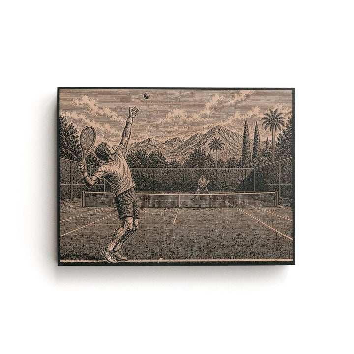 Tennis Serve Engraved Illustration