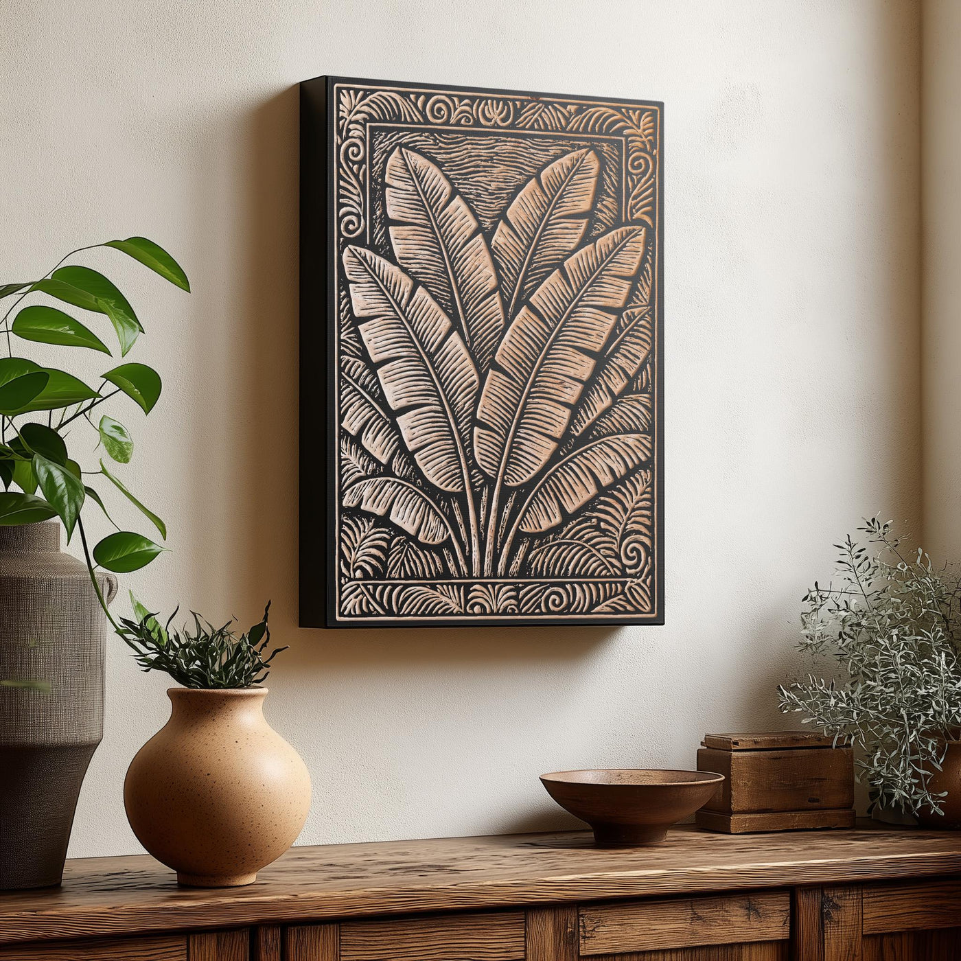 Banana Leaves Engraved Birch Illustration