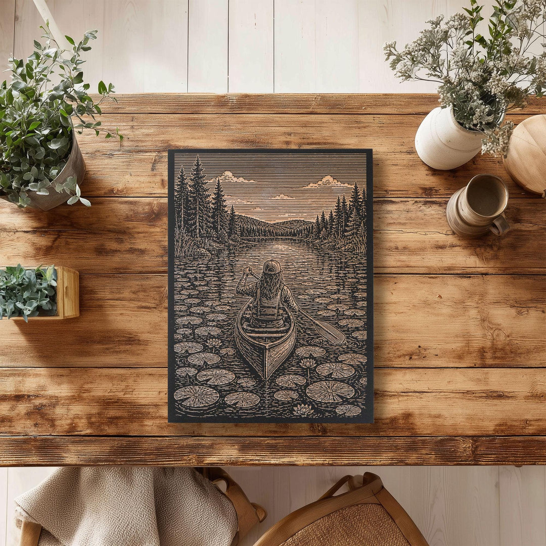 Wilderness Canoe Engraved Illustration