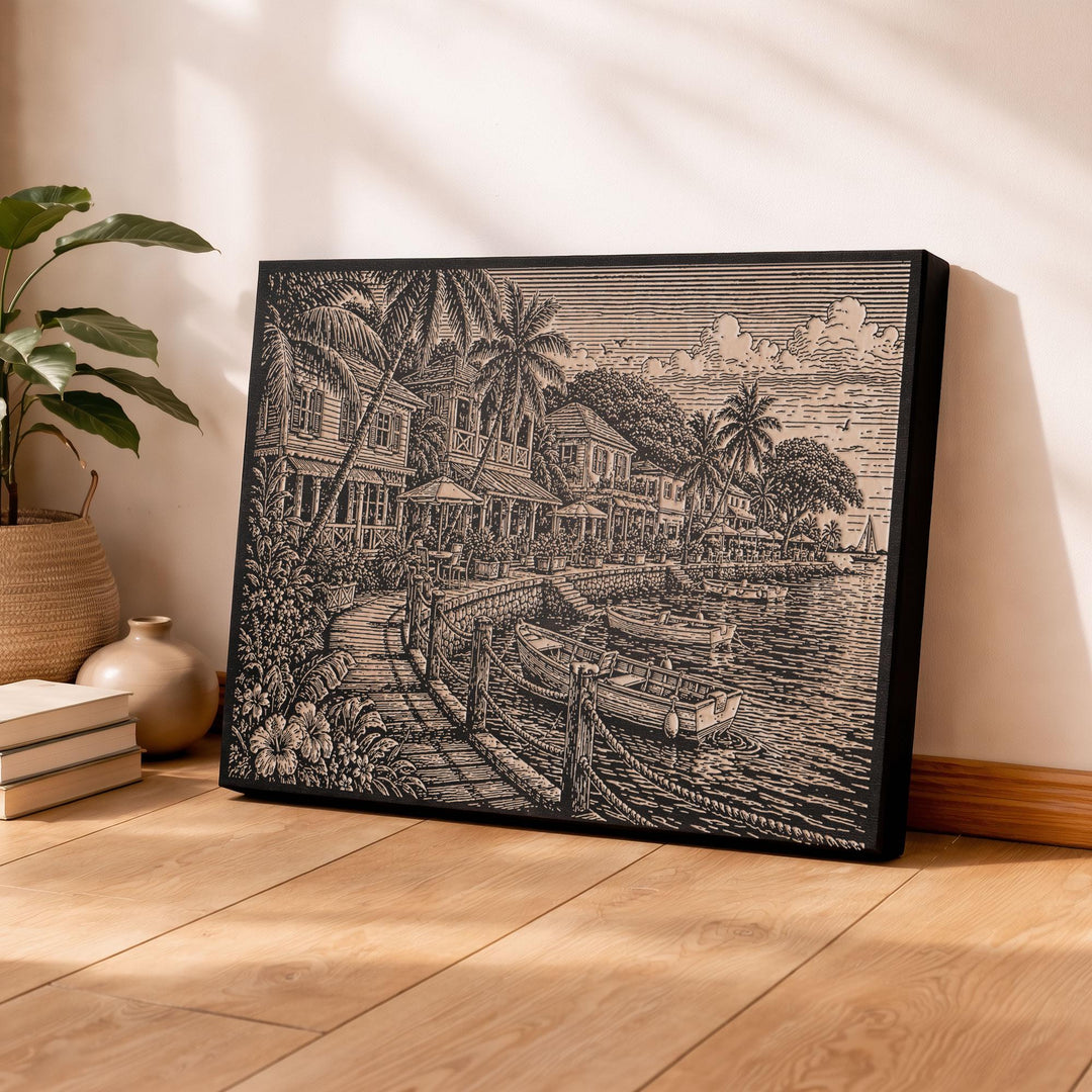 Barbados Seafront Engraved Birch Art Panel