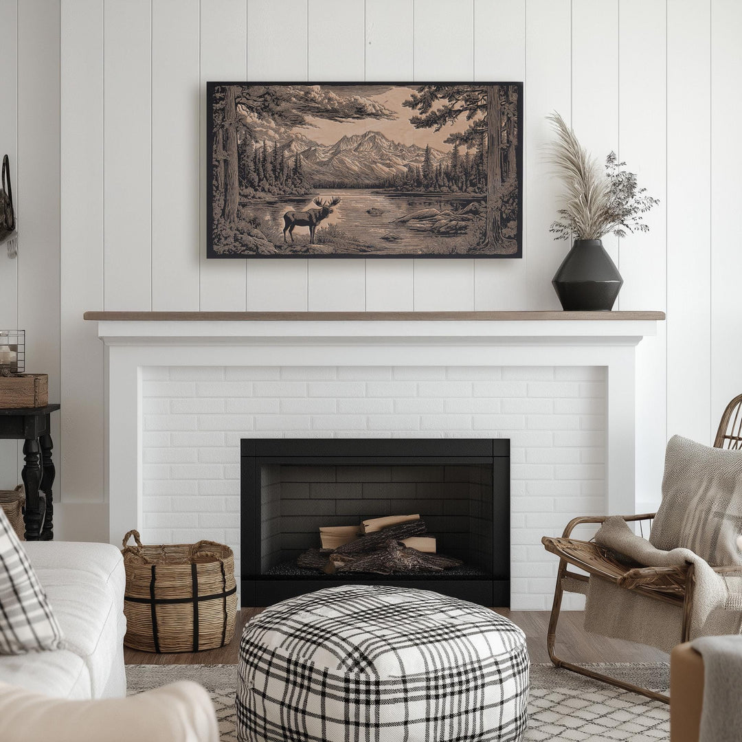 Moose in Denali National Park Engraved Illustration