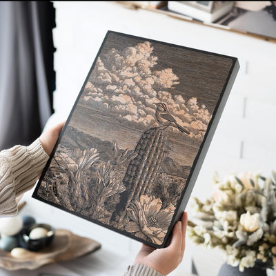 Cactus Wren Scene Engraved Illustration