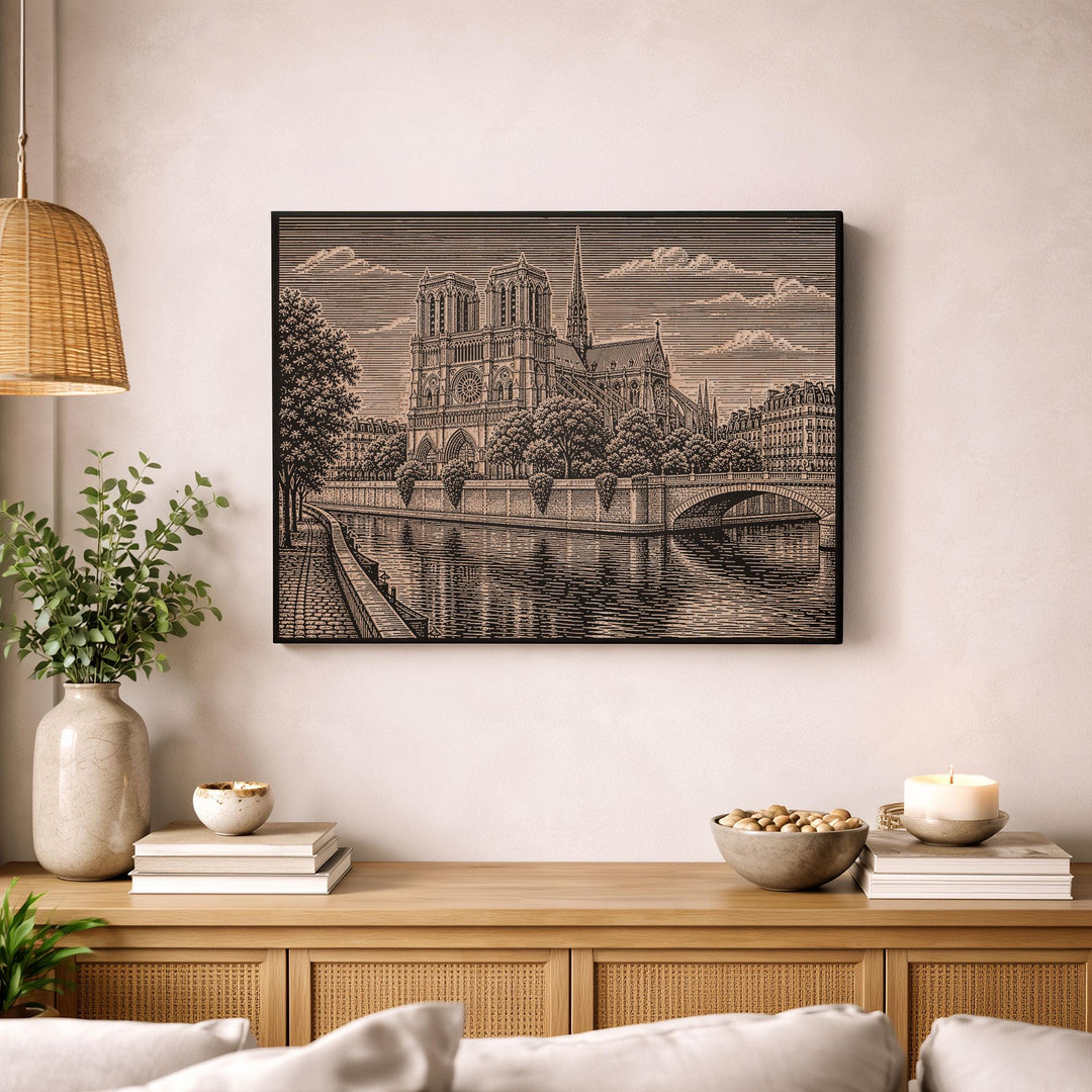 Notre-Dame Cathedral Engraved Birch Art Panel