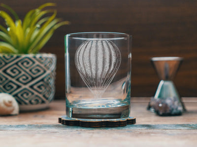 Hot Air Balloon Glasses | Vintage Travel Theme Personalized Whiskey, Wine & Beer Glassware, Retro Flight Drinkware, Gift for Travel Lovers
