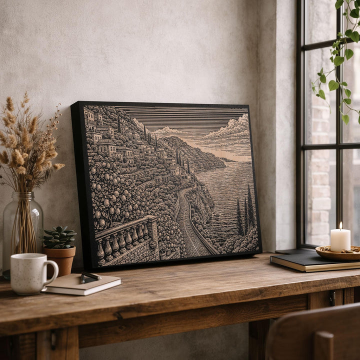 Amalfi Coast Italy Engraved Birch Art Panel