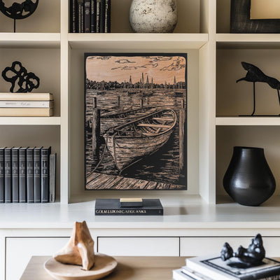 Wooden Row Boat in Marina Wall Art