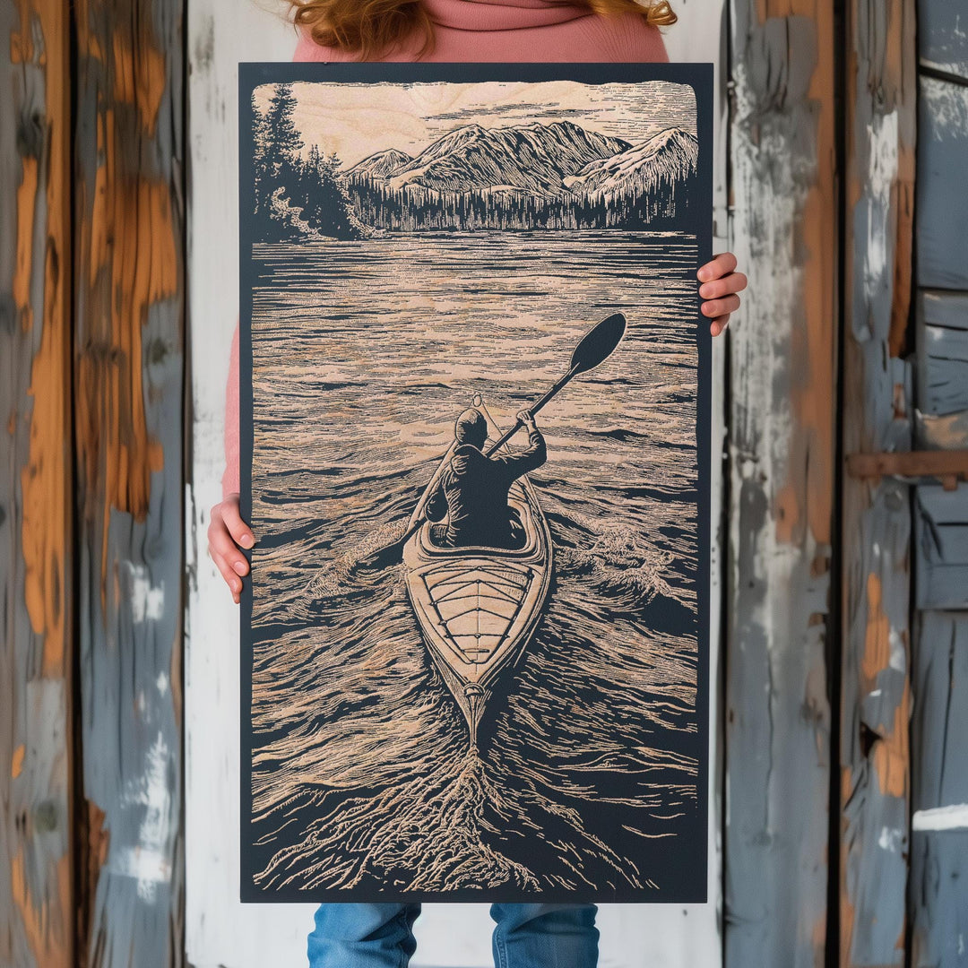 Kayaker Engraved Illustration