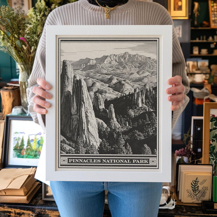 Pinnacles National Park Lithograph Style Print - Vintage California archival matte fine art print. Salinas Valley Pacific Coast Ranges Gift