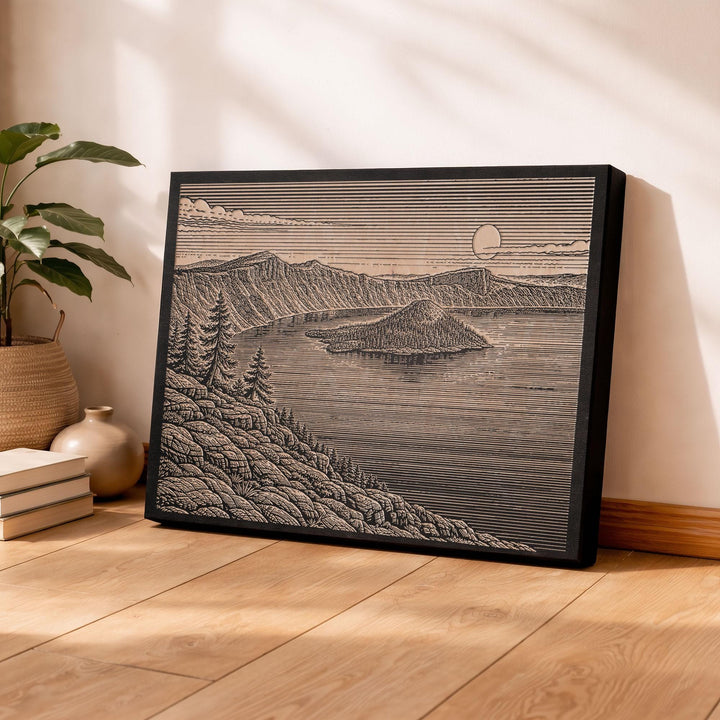 Crater Lake Oregon Engraved Birch Art Panel