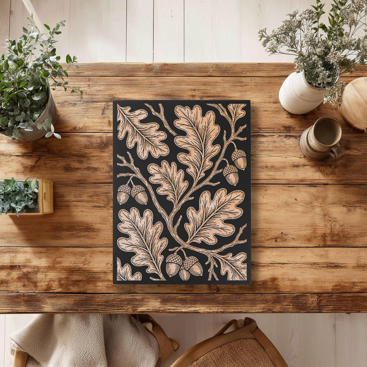 Oak Leaves and Acorns Engraved Birch Art Panel
