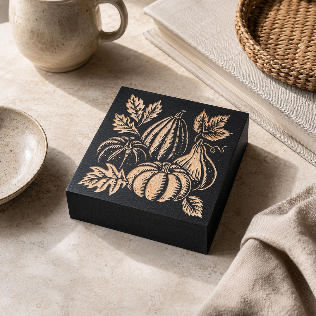 Autumn Gourds Engraved Birch Wood Panel