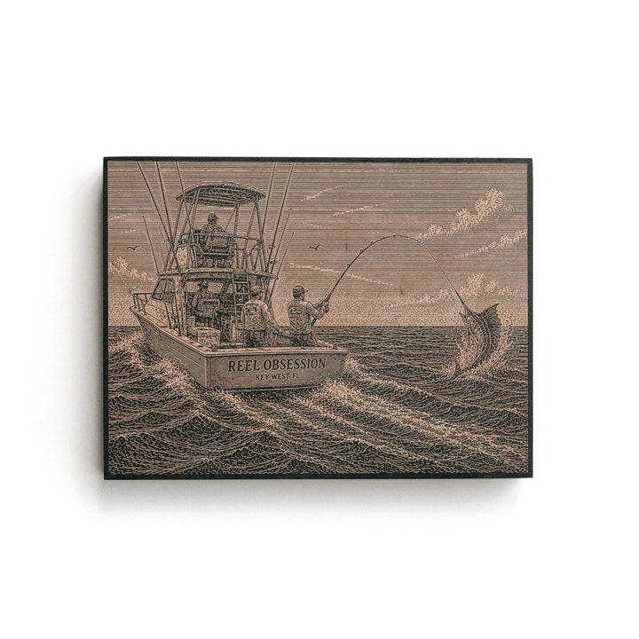 Marlin Sport Fishing Engraved Illustration