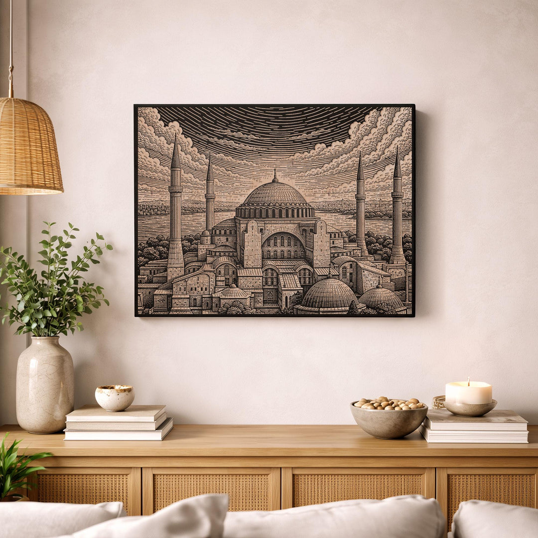 Blue Mosque Engraved Birch Art Panel