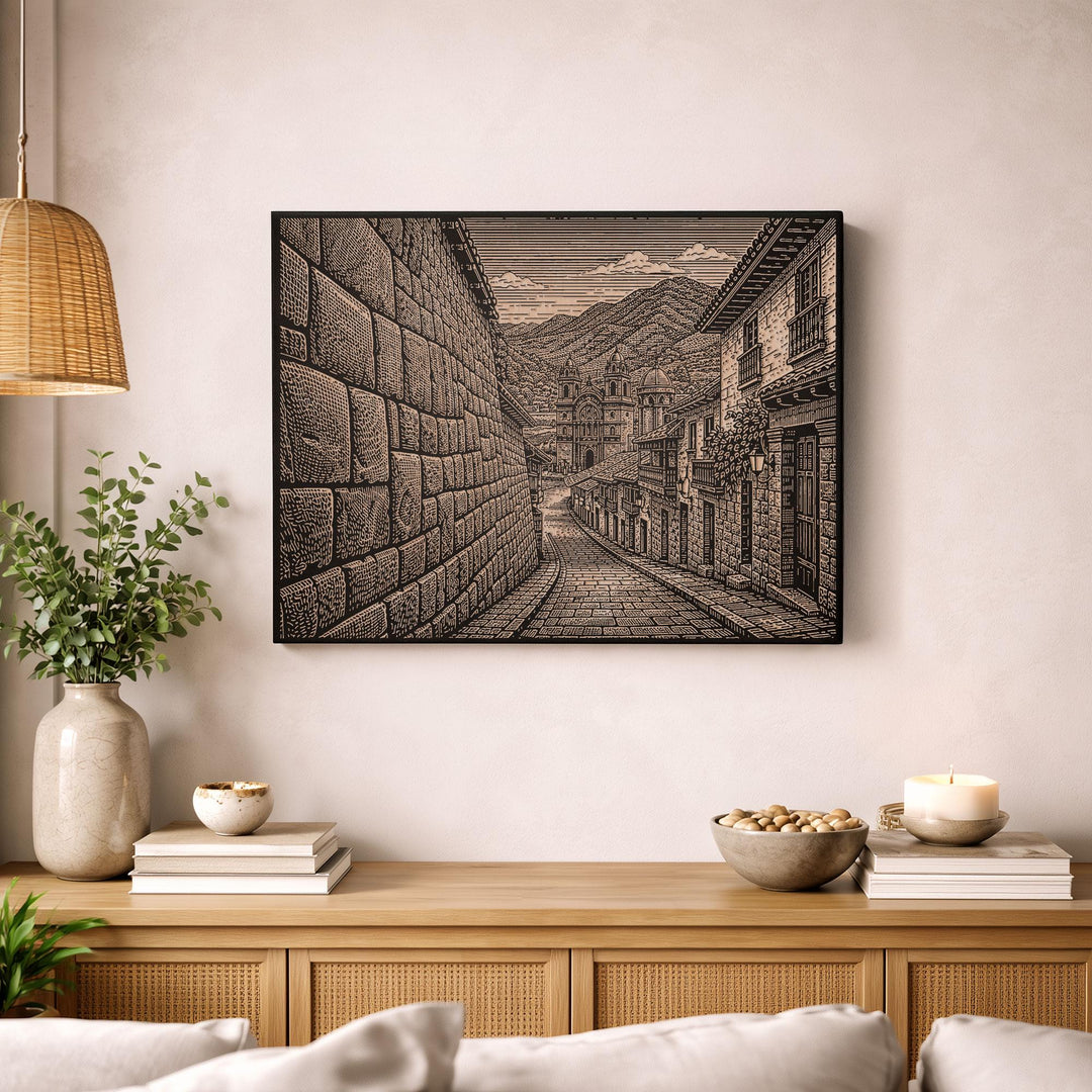 Cusco Street Engraved Birch Art Panel