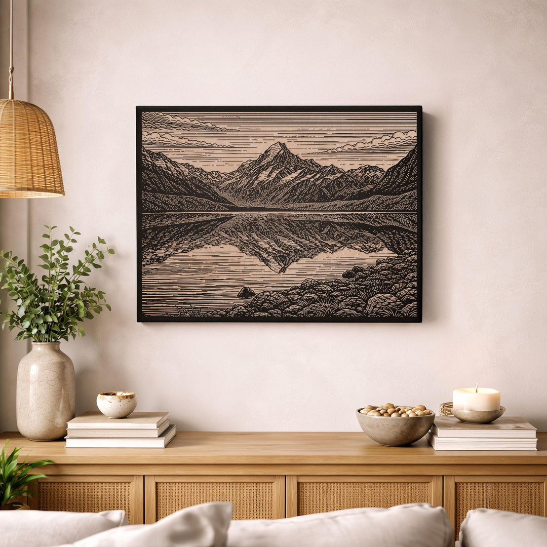 Aoraki Mount Cook New Zealand Engraved Birch Art Panel