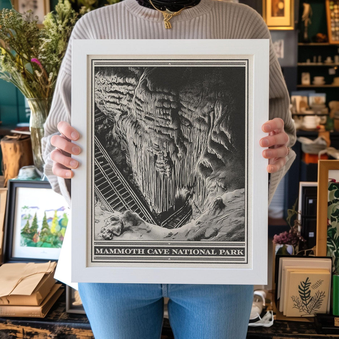 Mammoth Cave National Park Lithograph Style Print - Vintage Kentucky archival matte fine art print. Frozen Niagara. Caving Travel Gift.