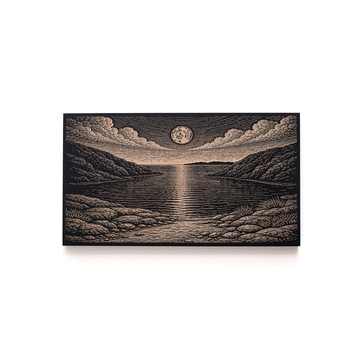Moonlit Tidal Inlet Engraved Birch Art Panel