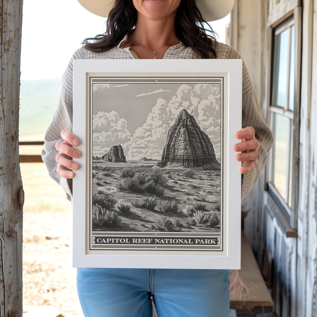 Capitol Reef National Park Lithograph Style Print - Vintage Utah archival matte fine art print. Cathedral Valley Castle Desert Gift.