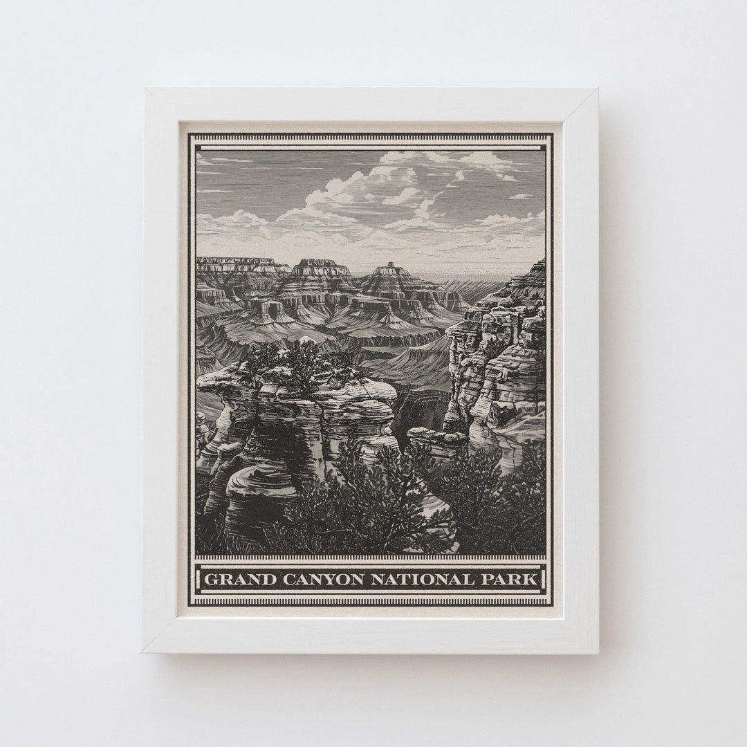 Grand Canyon Southern Rim National Park Lithograph - Vintage Arizona poster design, archival quality matte fine art print. Outdoorsy Gift.