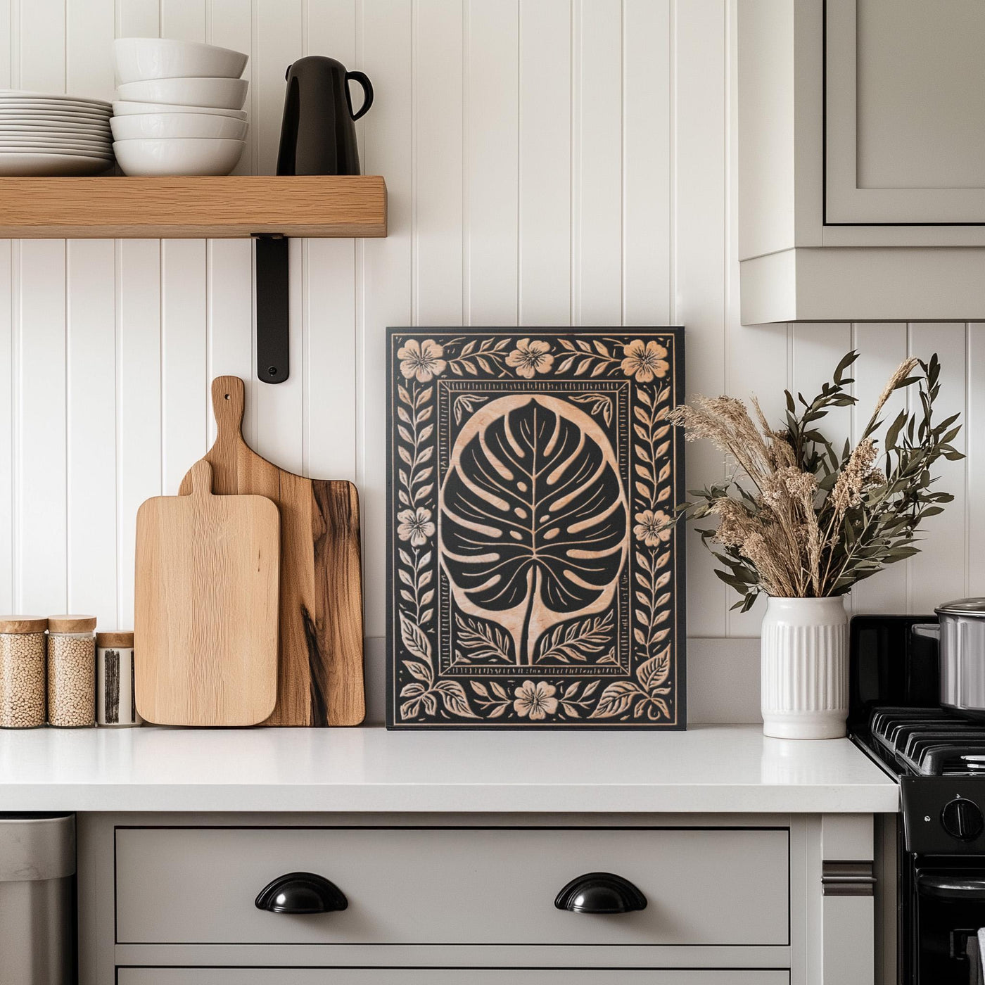 Monstera Leaf Engraved Birch Illustration