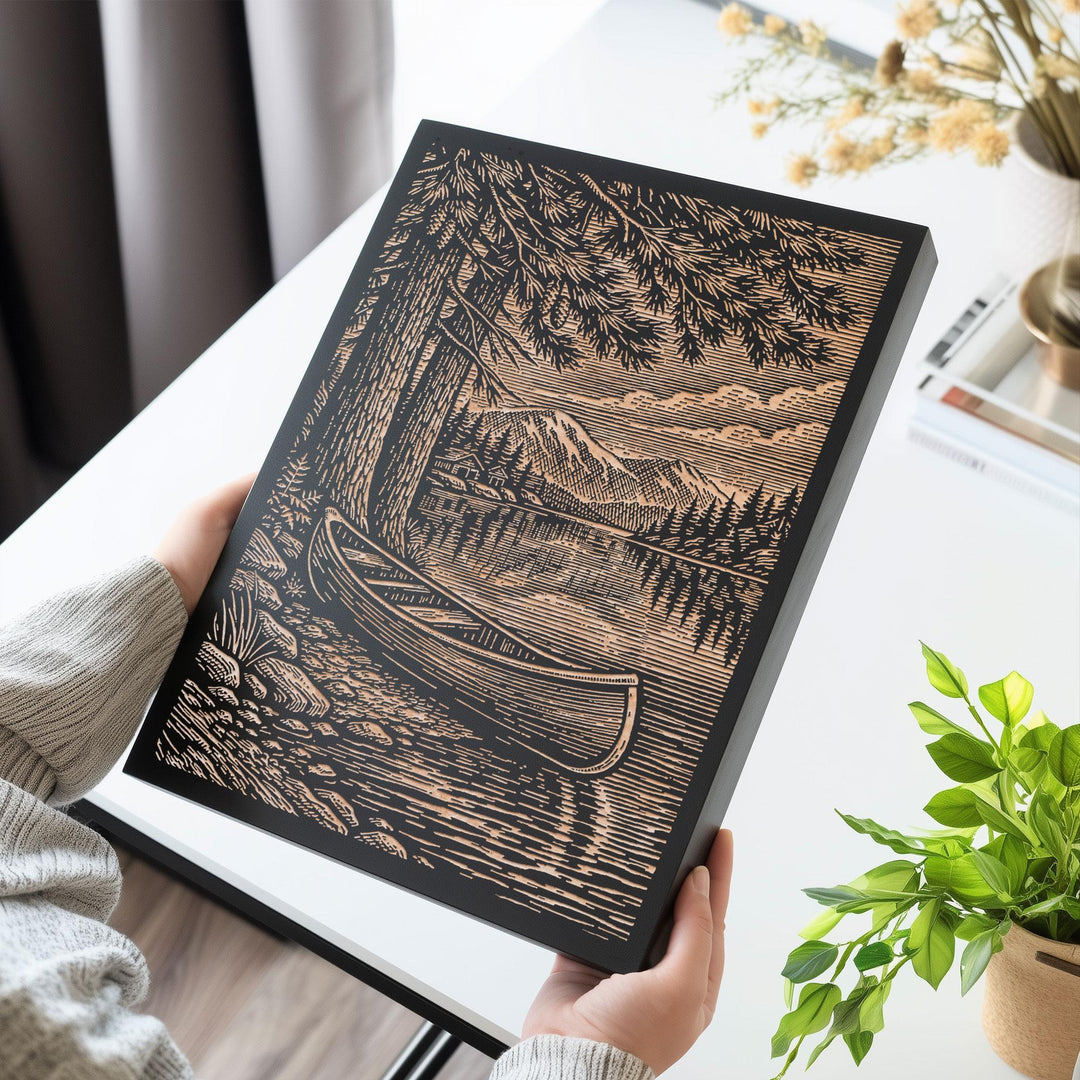 Lakeside Canoe Engraved Illustration