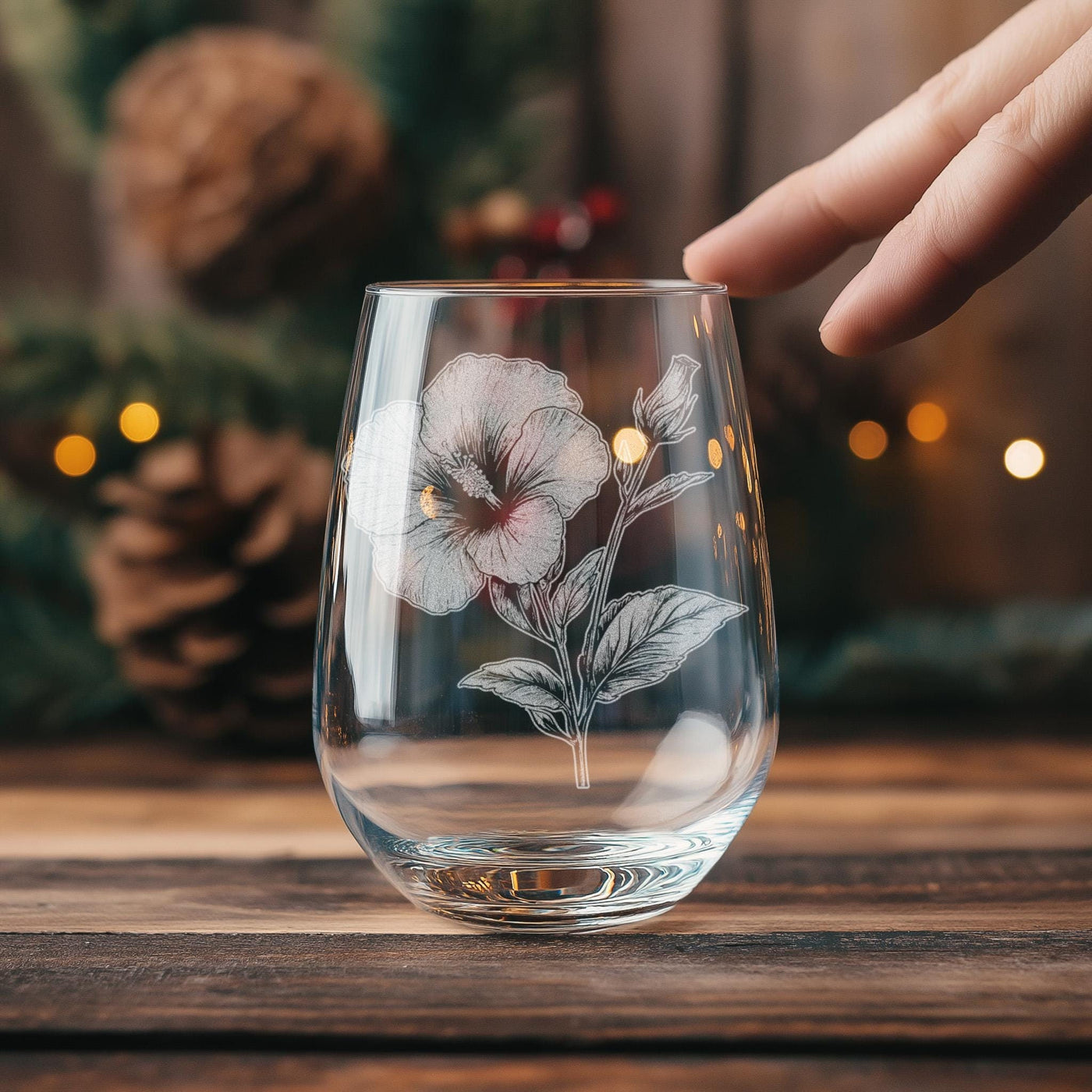 Hibiscus Glasses | Personalized Whiskey, Wine & Beer Etched Glassware, Flower Gifts for Her, Farmhouse Summer Décor, Country Style Accents