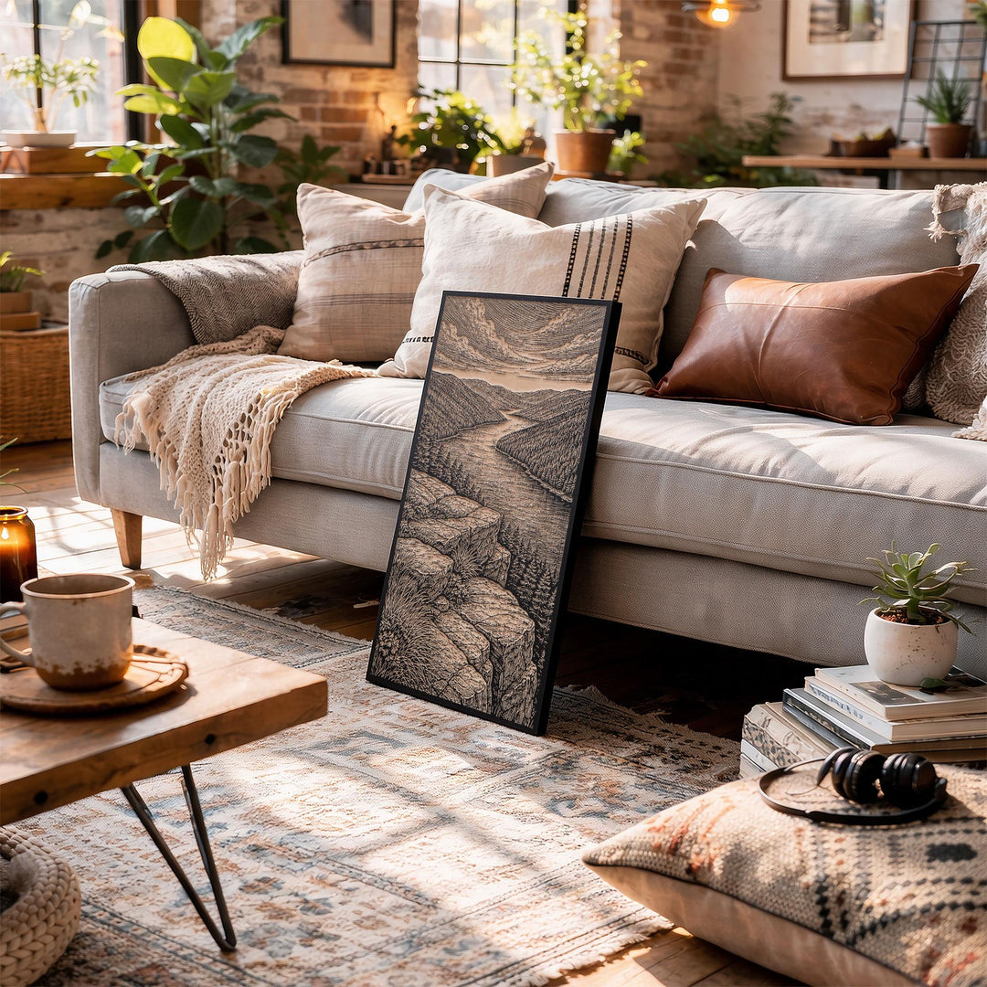 Overlook of a Tranquil Mountain Lake Engraved Birch Art Panel