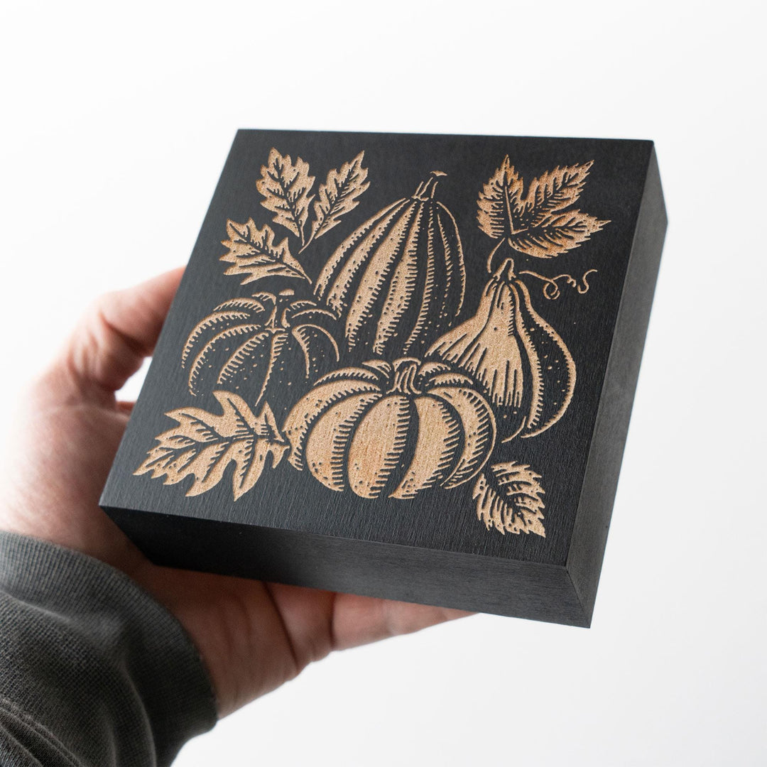 Autumn Gourds Engraved Birch Wood Panel