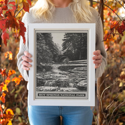 Hot Springs National Park Lithograph Style Print - Vintage Gulpha Gorge Arkansas quality archival matte fine art print. Home Decor Art Gift.