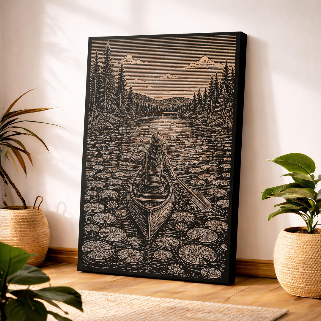 Wilderness Canoe Engraved Illustration