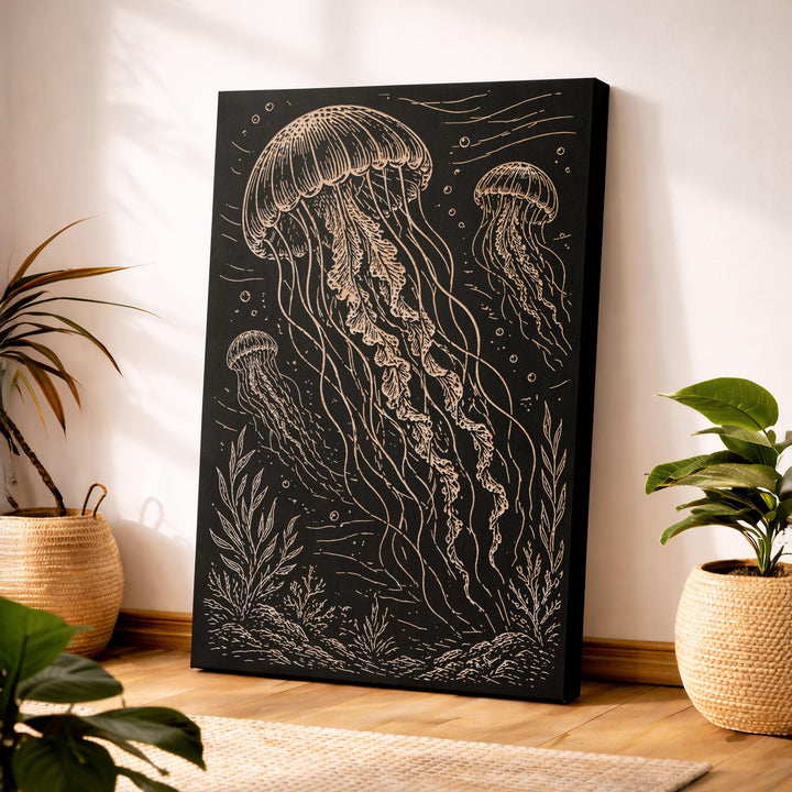 Jellyfish Engraved Birch Art Panel
