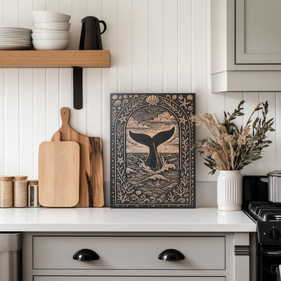 Whale Tail Engraved Birch Illustration