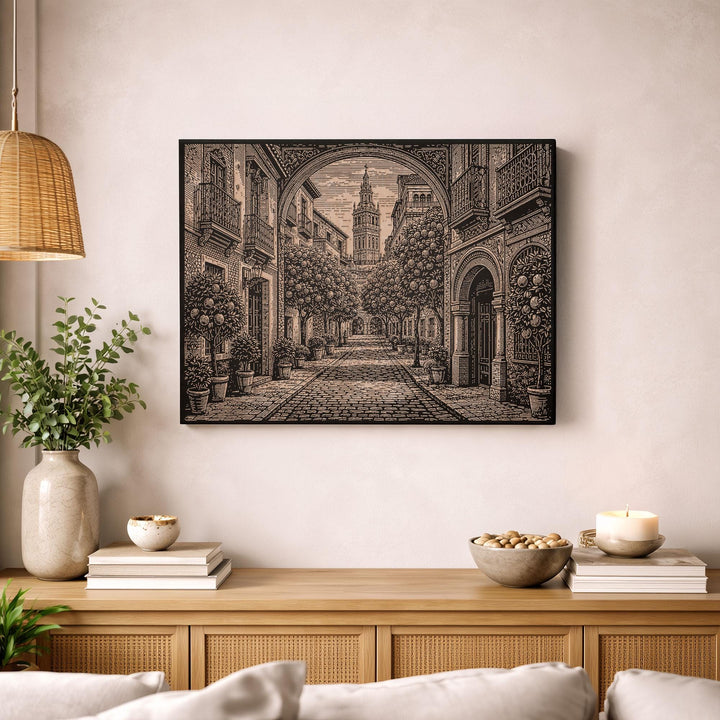 Seville Giralda Street Engraved Birch Art Panel