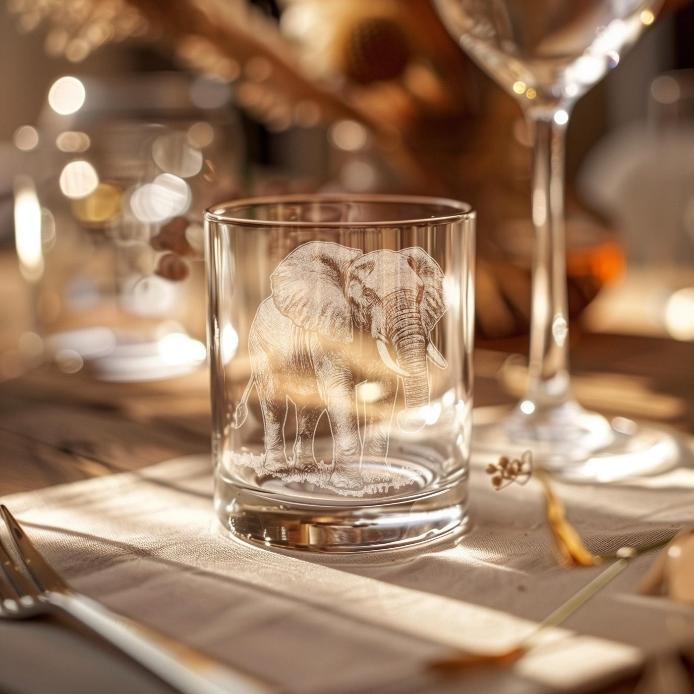 Elephant Glasses | Personalized Safari Whiskey, Wine & Beer Etched Glassware Gift, African Wildlife Themed Drinkware, Memorable Trip Gift.
