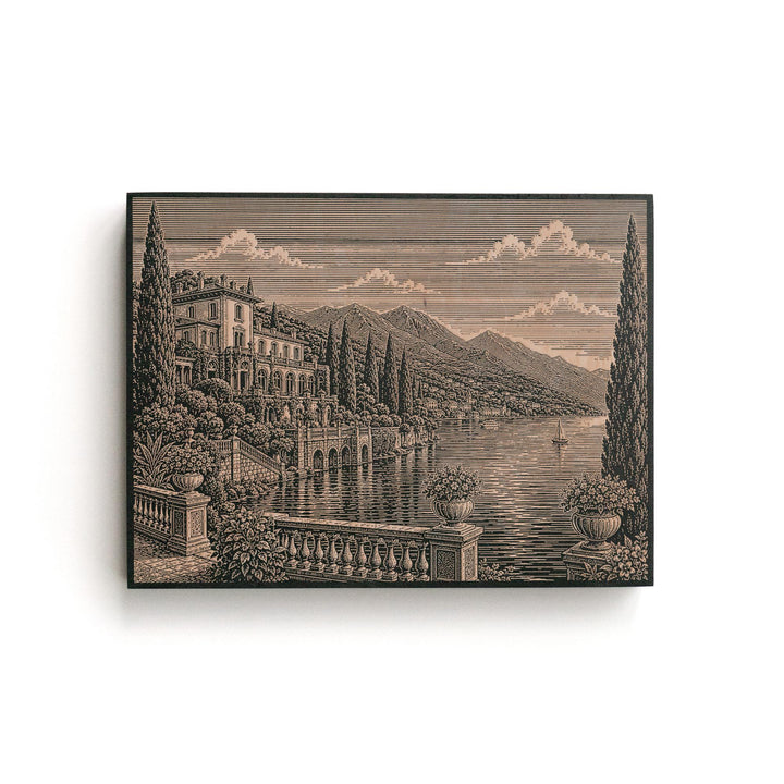 Lake Como Villa Engraved Birch Art Panel