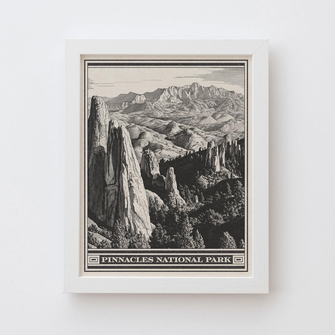 Pinnacles National Park Lithograph Style Print - Vintage California archival matte fine art print. Salinas Valley Pacific Coast Ranges Gift