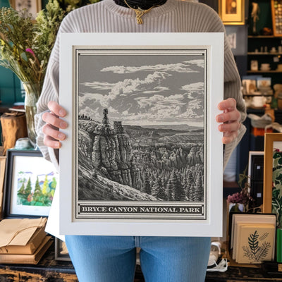 Bryce Canyon National Park Lithograph Style Print - Vintage Grand Staircase Utah archival matte fine art print Peekaboo & Queens Garden Gift