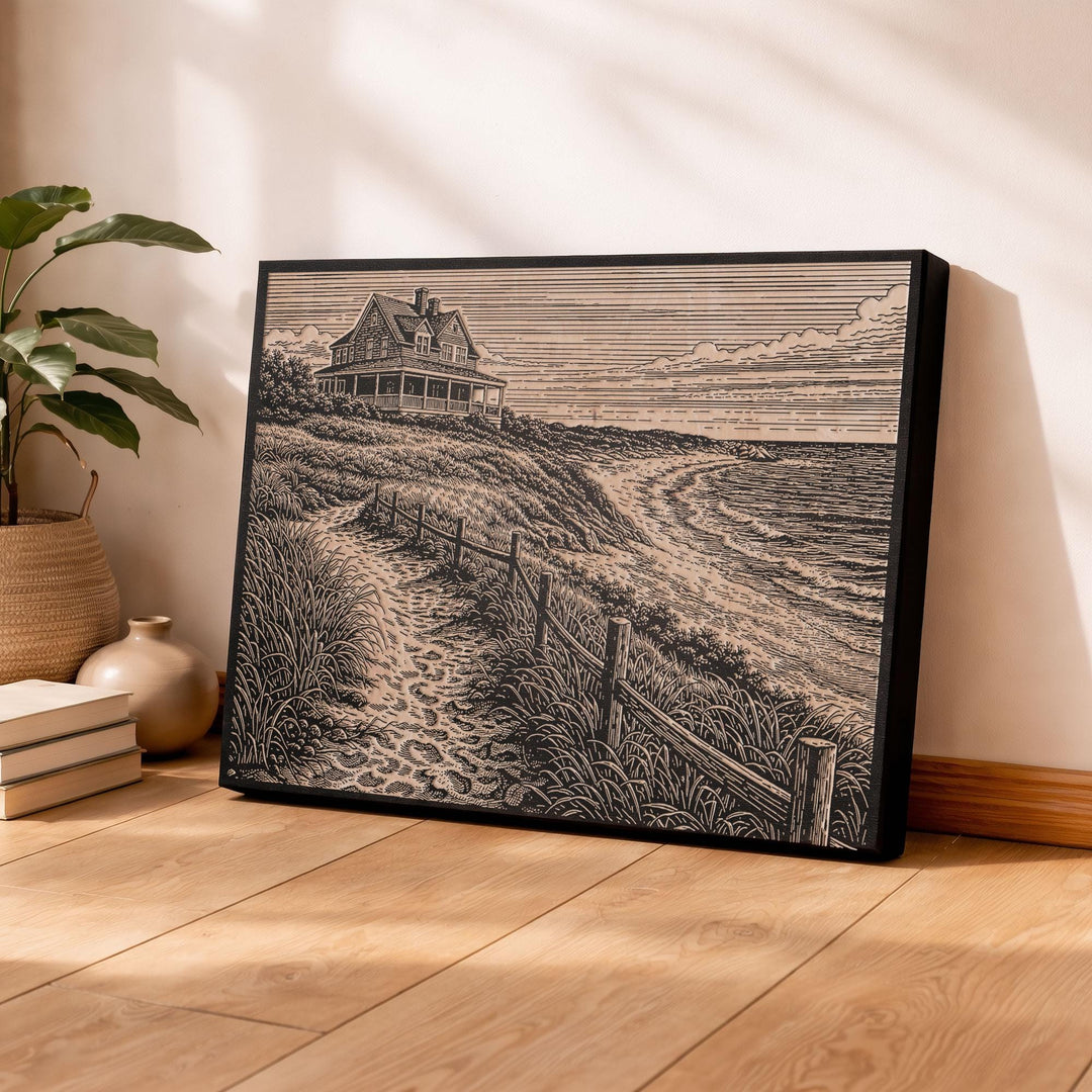 Seaside Cottage Engraved Birch Art Panel