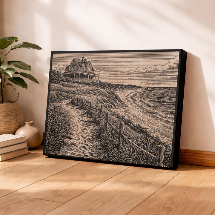 Seaside Cottage Engraved Birch Art Panel